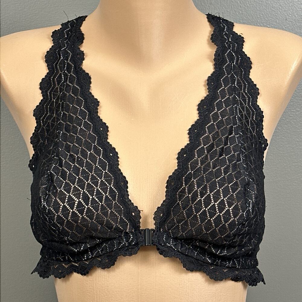 b.tempt'd by Wacoal Lace Front-Close Bralette XL Black Style 910238 Wire Free